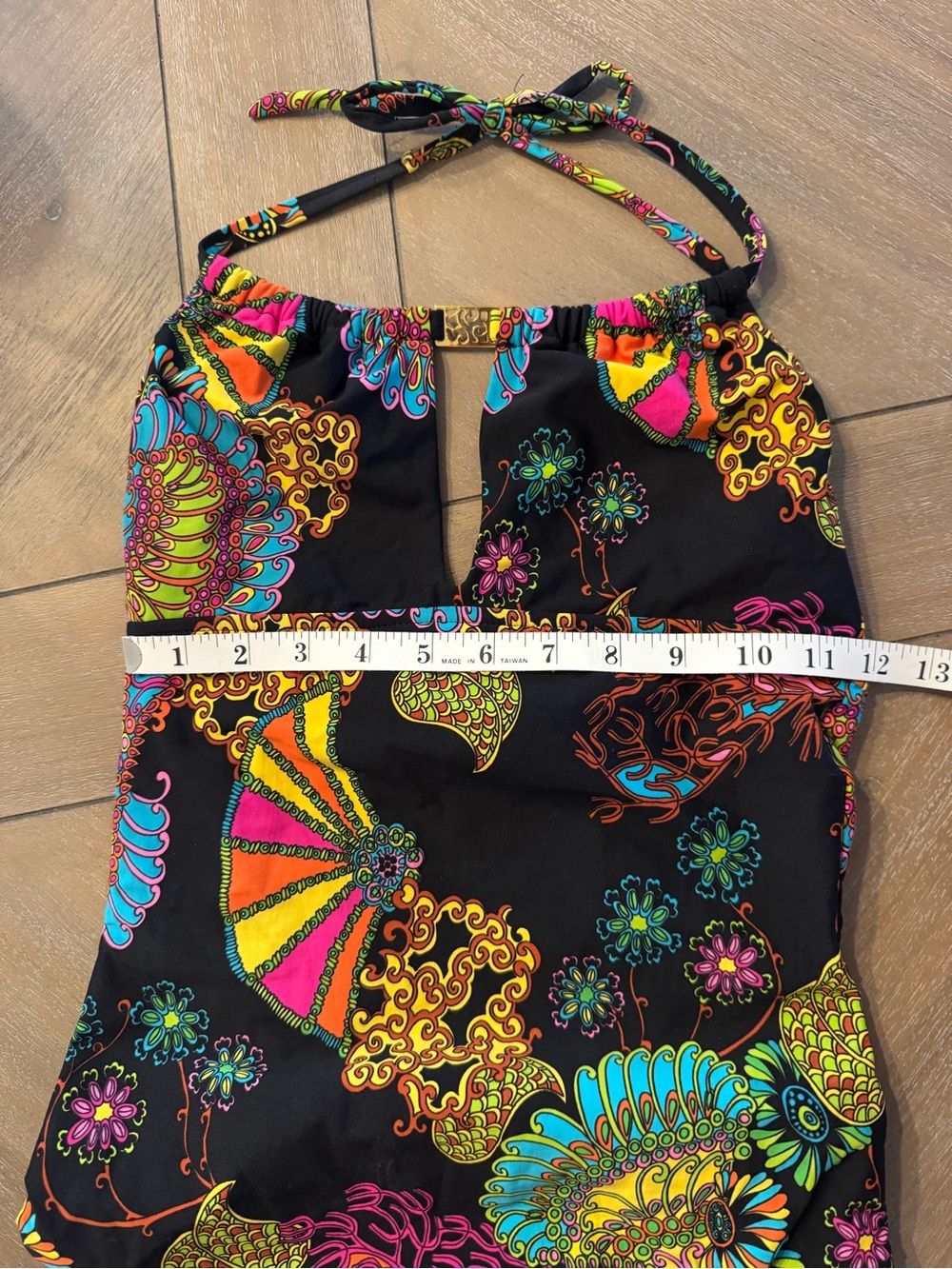 Trina Turk Black One-Piece Swimsuit with Neon Floral Paisley Print - Picture 3 of 10